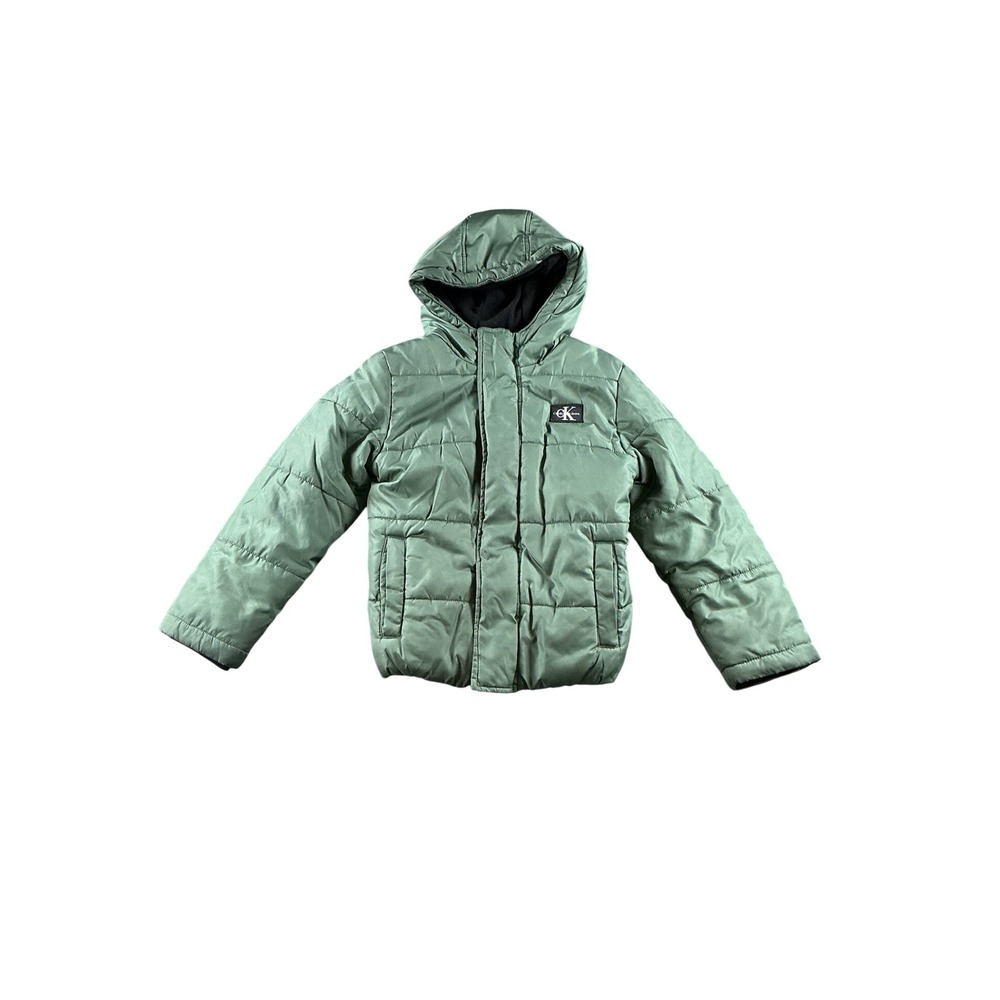 Calvin Klein Jeans Boys Sage Green Hooded Puffer Jacket Size 7 CKFHM17E-341